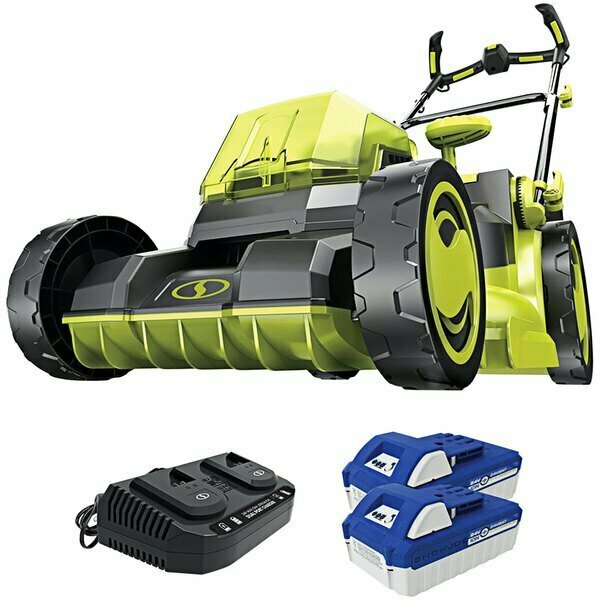 Sun Joe 24V-X2-16LM 16'' iON+ Cordless Brushless Lawn Mower with 4.0 Ah Batteries Dual Port Charger 20024VX216LM